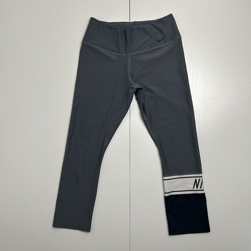 Nike Dri-FIT Womens Small Cropped Leggings Gray Black Colorblock 23" Inseam